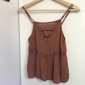 Rust Orange Linen Blend High Neck Tank Top